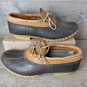 LL Bean Duck Boots Mens 9 Low Brown Leather Rubber Moc Waterproof Hunt Shoes VTG